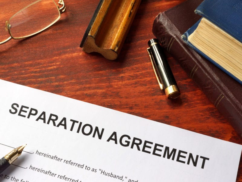 Separation agreement form on an office table.