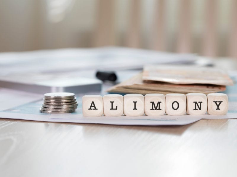Word ALIMONY composed of wooden letters.