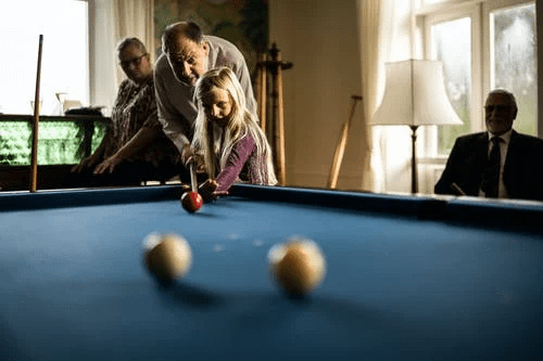 playing pool with grandparents